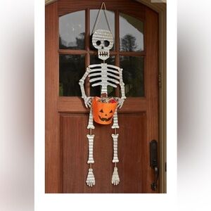 NWT Mud Pie hanging tin skeleton with removable pumpkin 54 inch